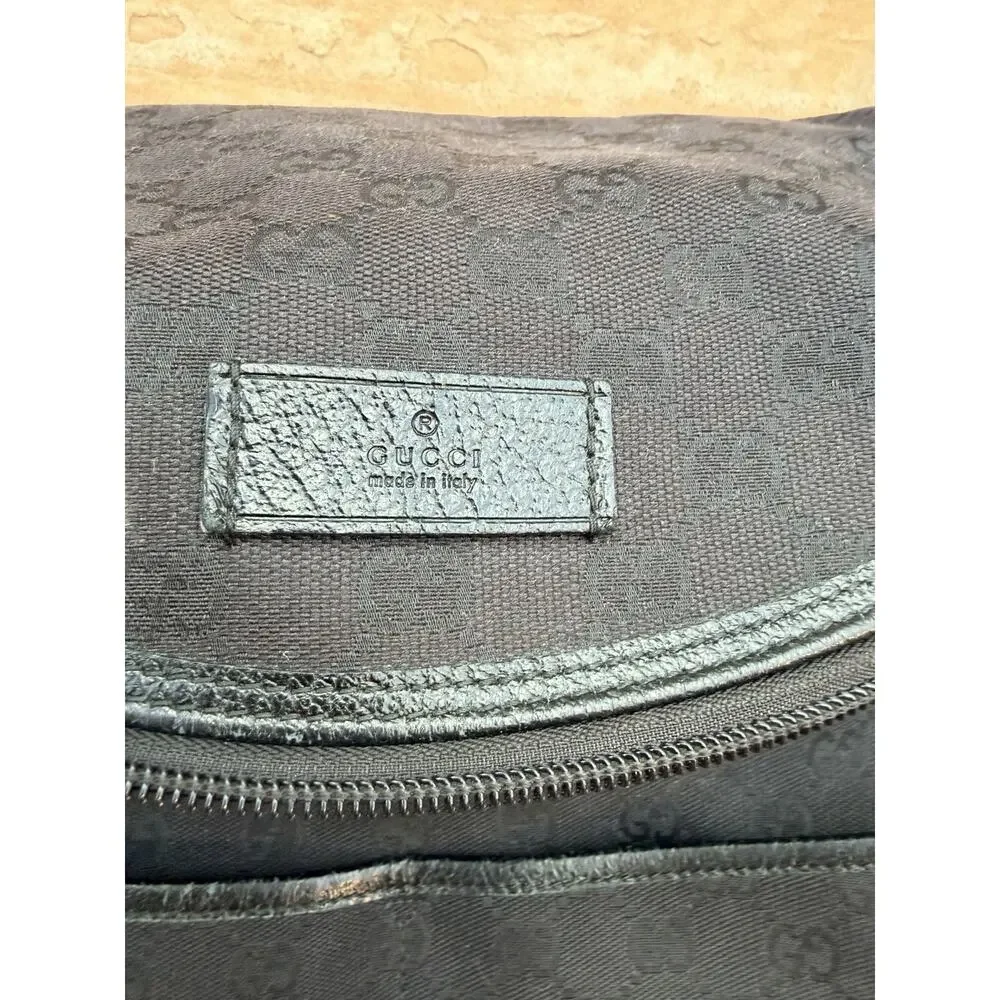 Gucci GG Black Diaper Nappy Baby Bag Canvas/Leather Trim w/Changing Mat Lsaja